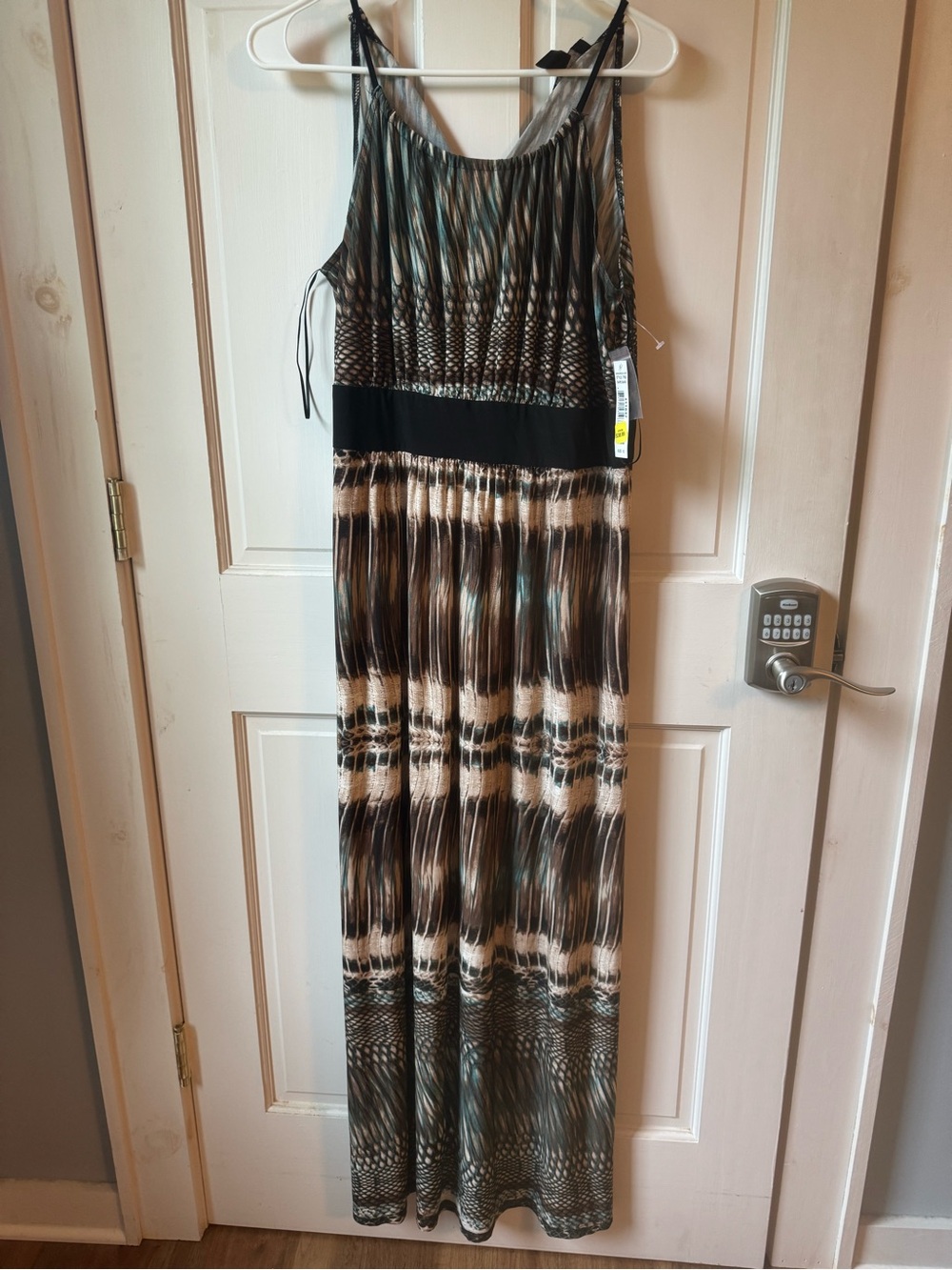 Sleeveless Maxi Dress in Brown and Cream with Black Waistband